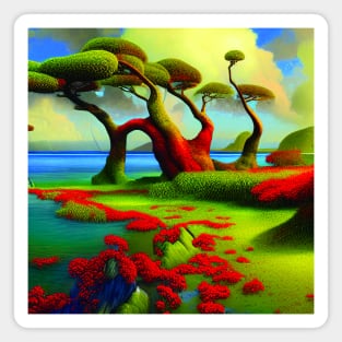 Amazing Trees with Red plants In The Beach Magnet